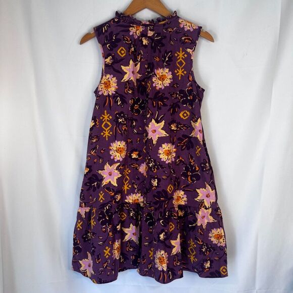 Sonoma Purple Floral Print Linen Blend Sleeveless Aline Dress Size Petite Medium - Picture 2 of 11